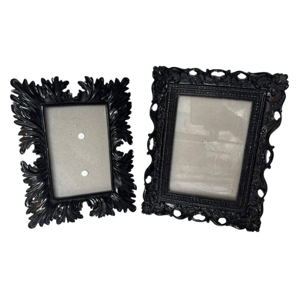 Lot of 2 Black Ornate Photo Picture Frames Gothic Halloween Victorian Dark Decor